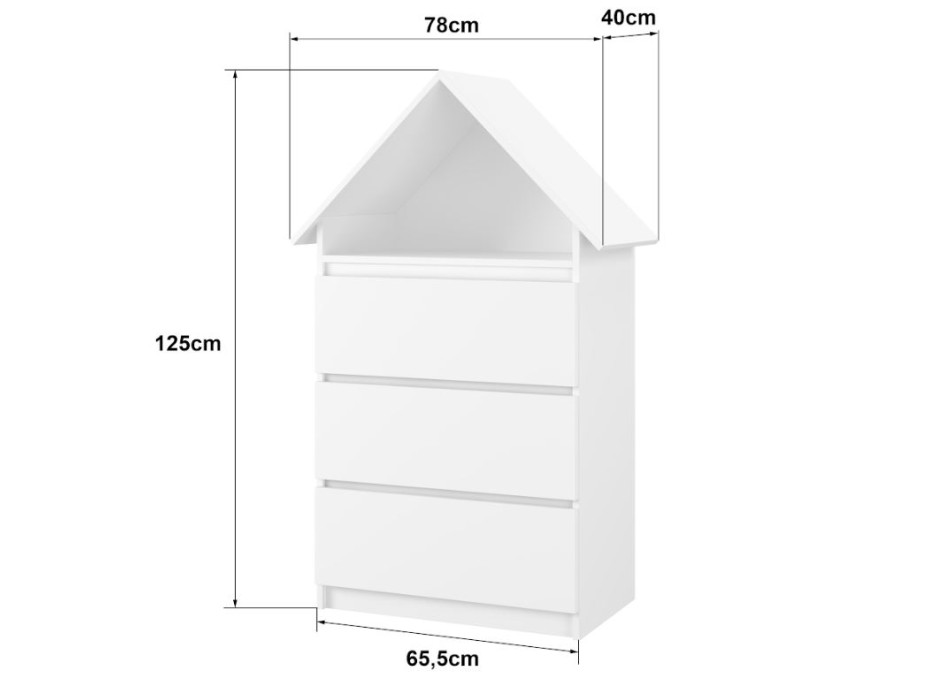 Dětská domečková komoda - BEZ MOTIVU - dub sonoma/tmavě šedá/bílá