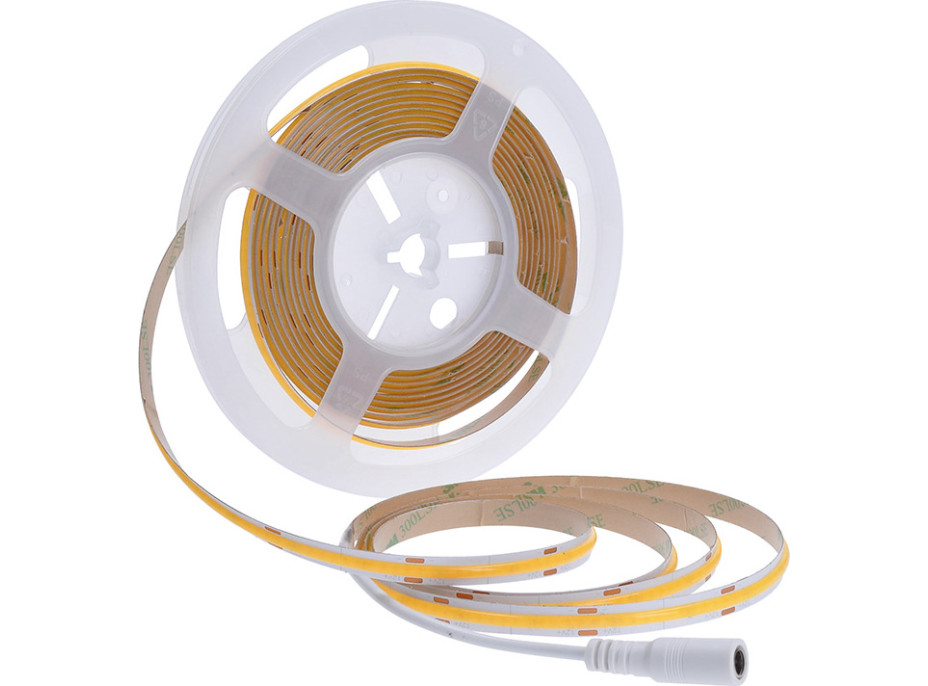 LED COB pásek, sada s adaptérem, vypínač, 5m, 8W/m, 800lm/m, teplá bílá