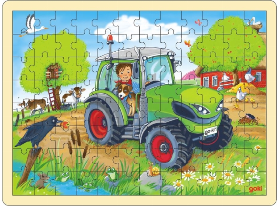 GOKI Dřevěné puzzle Traktor 96 dílků