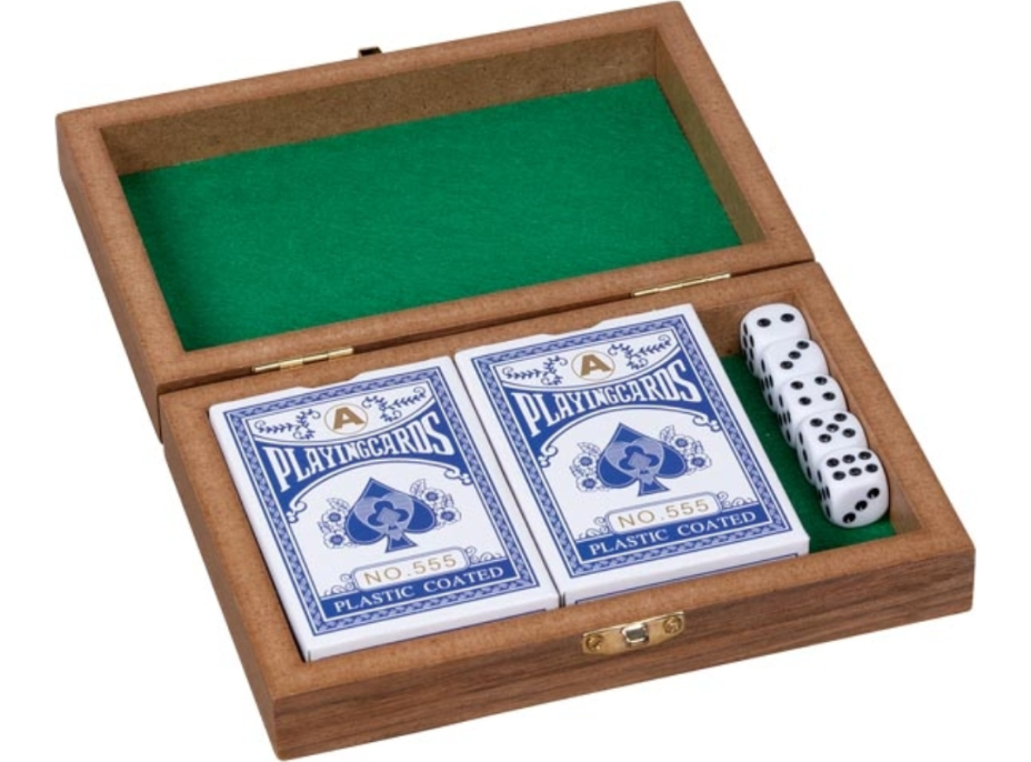 GOKI Hrací karty a kostky v dřevěné krabičce