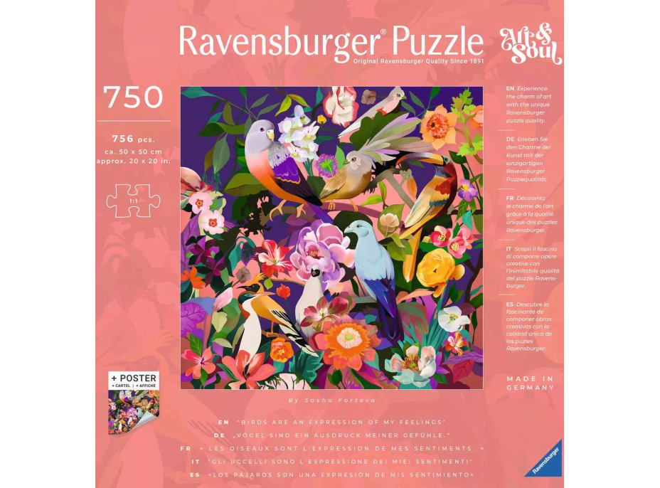 RAVENSBURGER Čtvercové puzzle Art & Soul: Pozorování ptáků 750 dílků