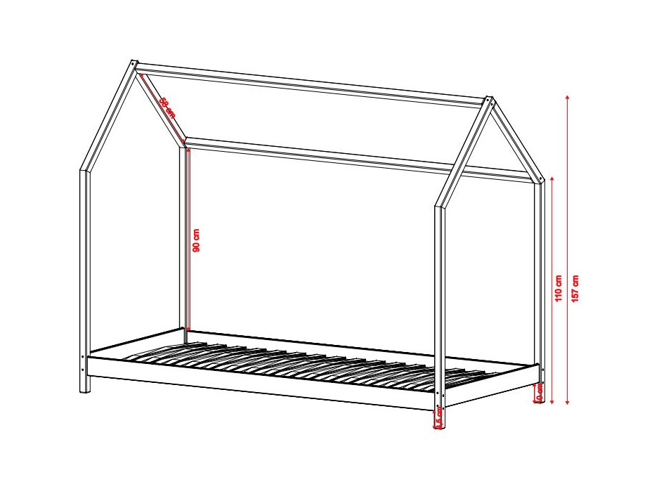 Dětská domečková postel z masivu borovice LUCIE - 200x90 cm - PŘÍRODNÍ
