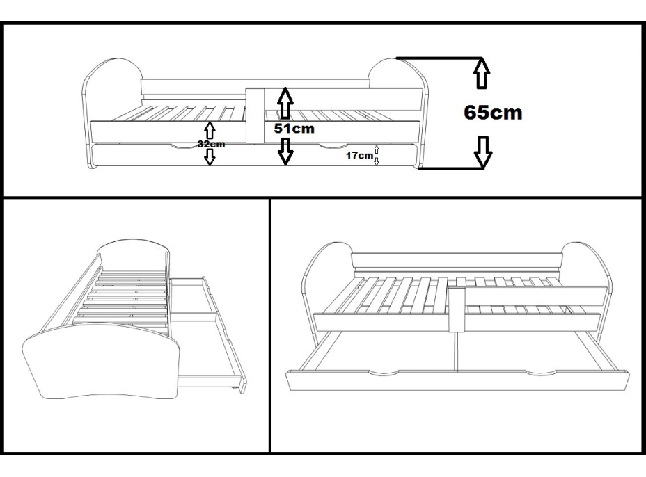 Dětská postel se šuplíky BAGRISTA 160x80 cm
