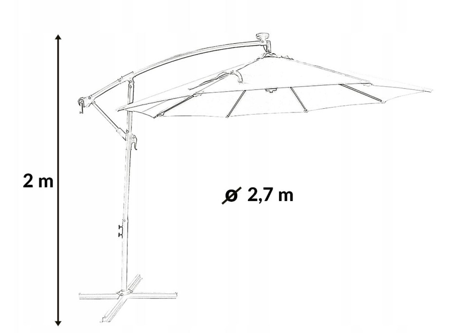 Zahradní slunečník CHICAGO 270 cm s LED osvětlením - s boční konstrukcí - tmavě šedý