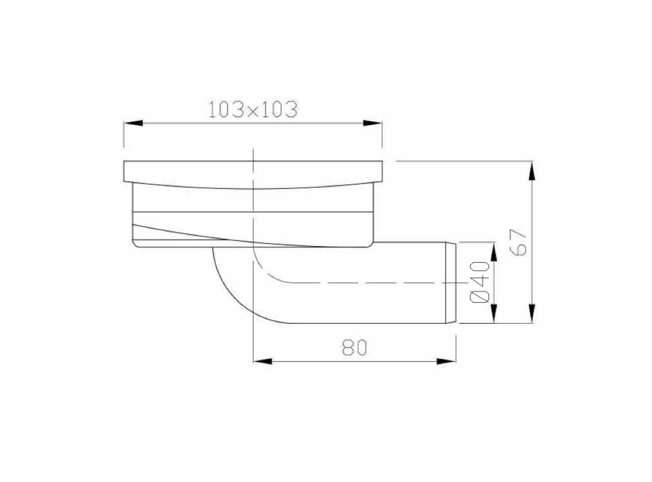 Bruckner Podlahová vpust 103x103 boční, DN40, mřížka nerez lesk 183.052.0