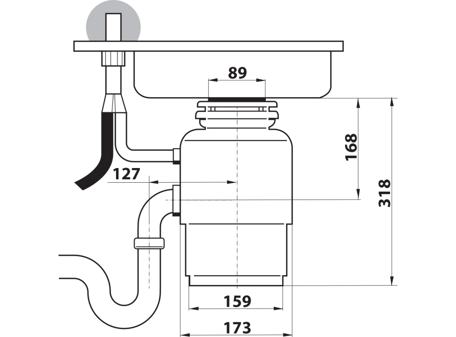 Sapho IN SINK dřezový drtič kuchyňského odpadu, 230V, 380W, pneu. spínač MODEL56