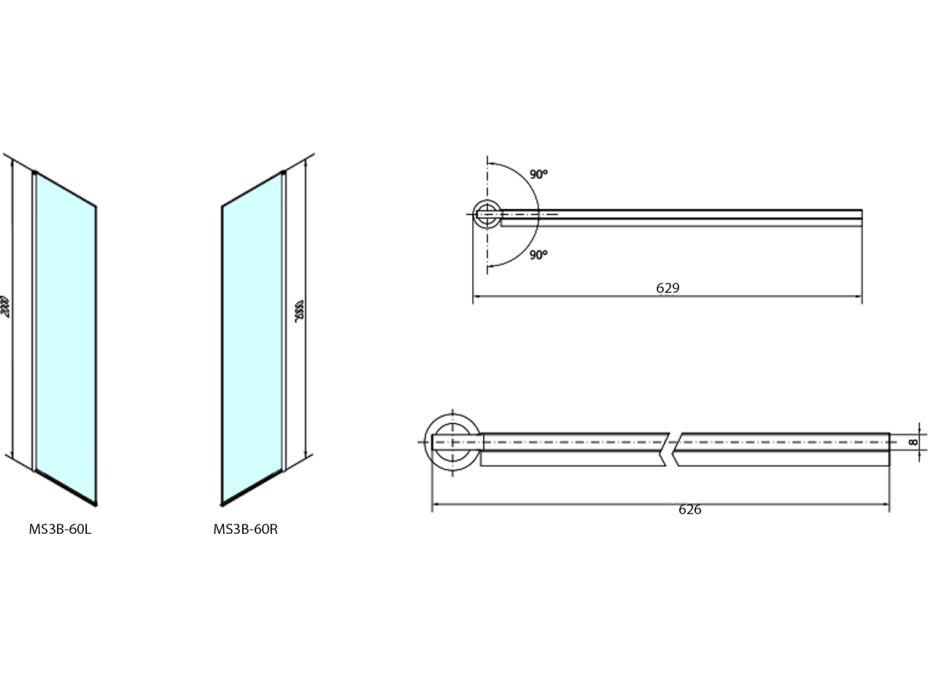 Polysan MODULAR SHOWER otočný panel k instalaci na stěnu modulu MS3, 600 mm MS3B-60