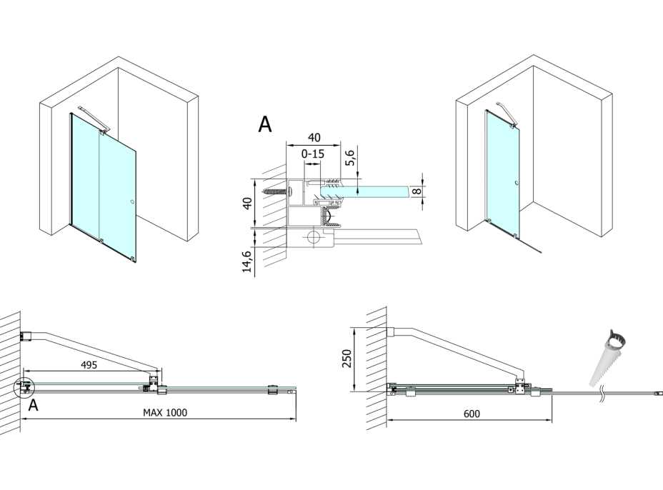 Polysan MODULAR SHOWER zástěna s pojezdy 1000 mm, černá MS5-100B