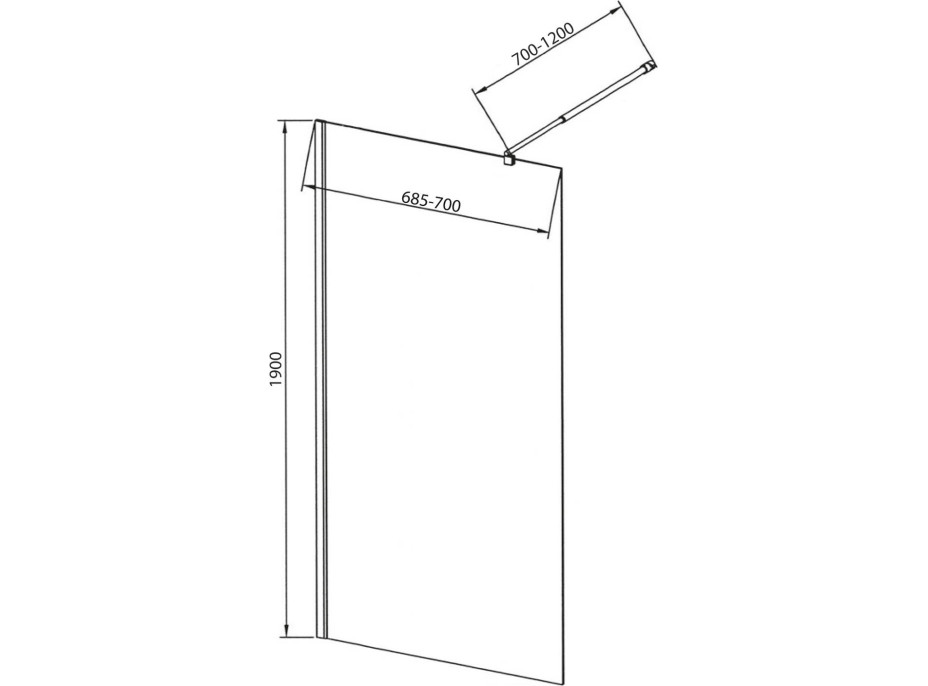 Aqualine WALK-IN zástěna jednodílná k instalaci na zeď, 700x1900 mm, sklo čiré WI071