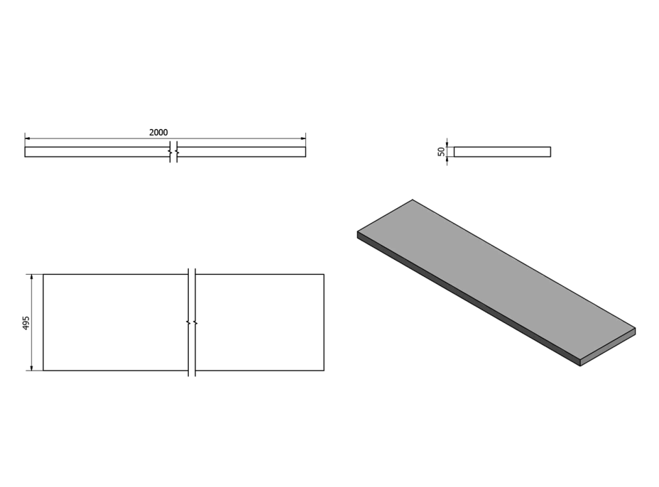 Sapho AVICE deska 200x50cm, cement AV207