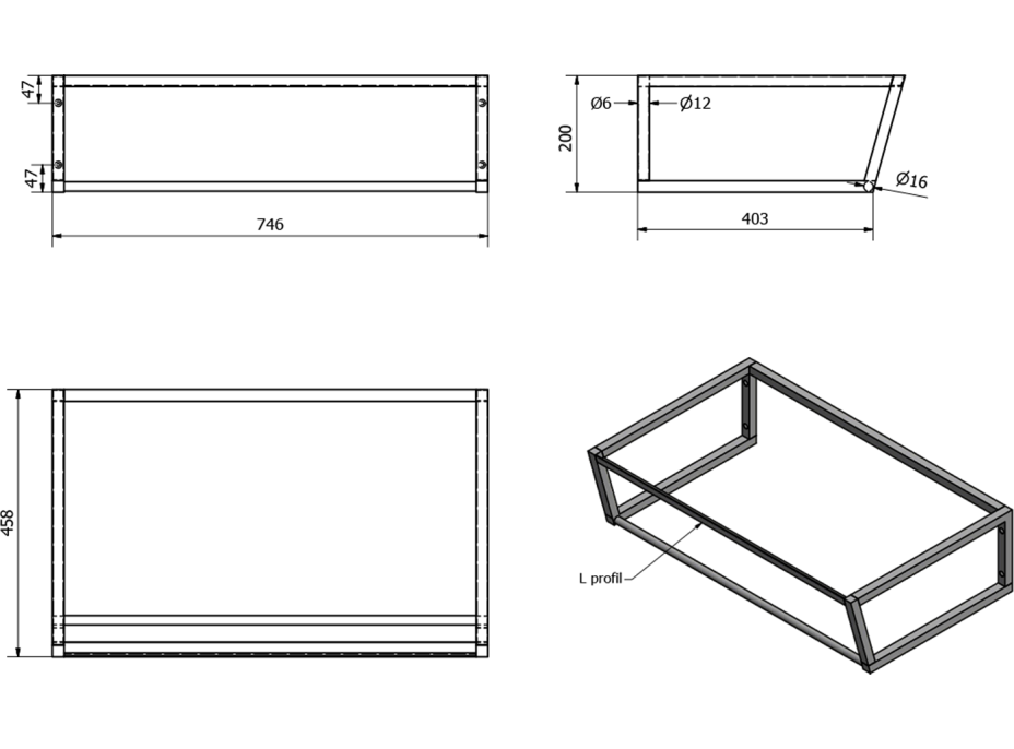 Sapho SKA konzole pod umyvadlo 750x200x460mm, černá mat SKA202