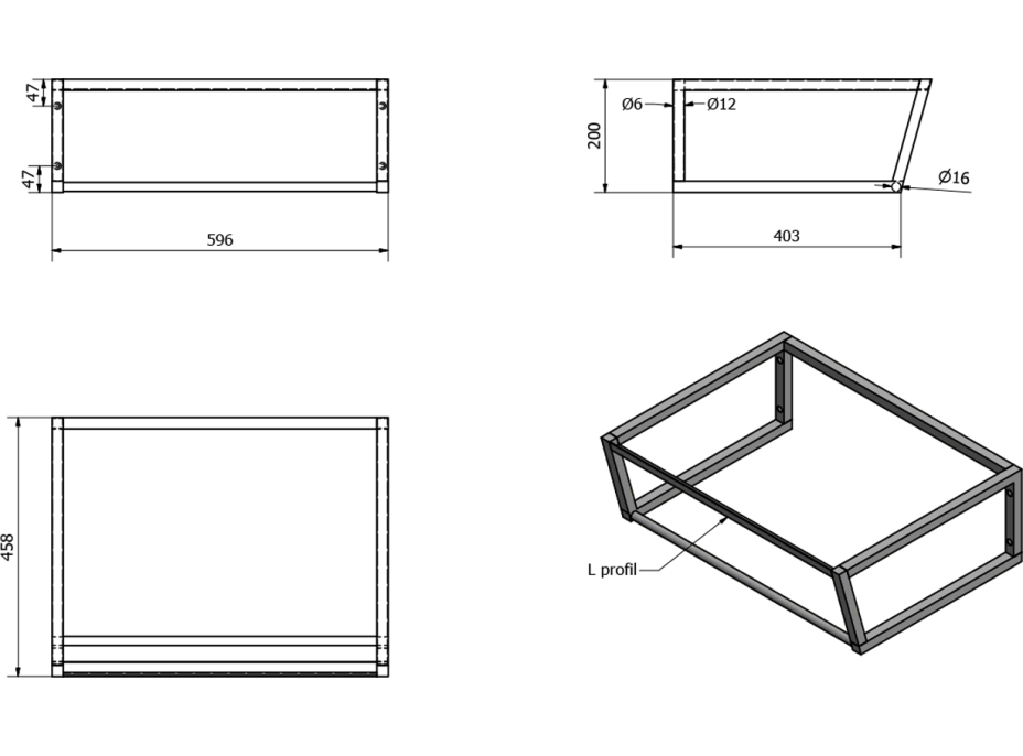 Sapho SKA konzole pod umyvadlo 600x200x460mm, černá mat SKA201