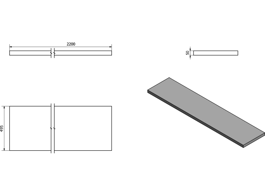 Sapho AVICE deska 220x50cm, cement AV227