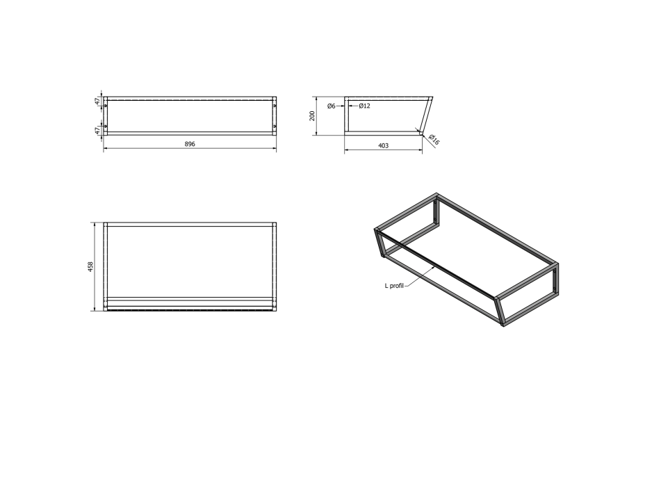 Sapho SKA konzole pod umyvadlo/desku 900x200x460mm, černá mat SKA203