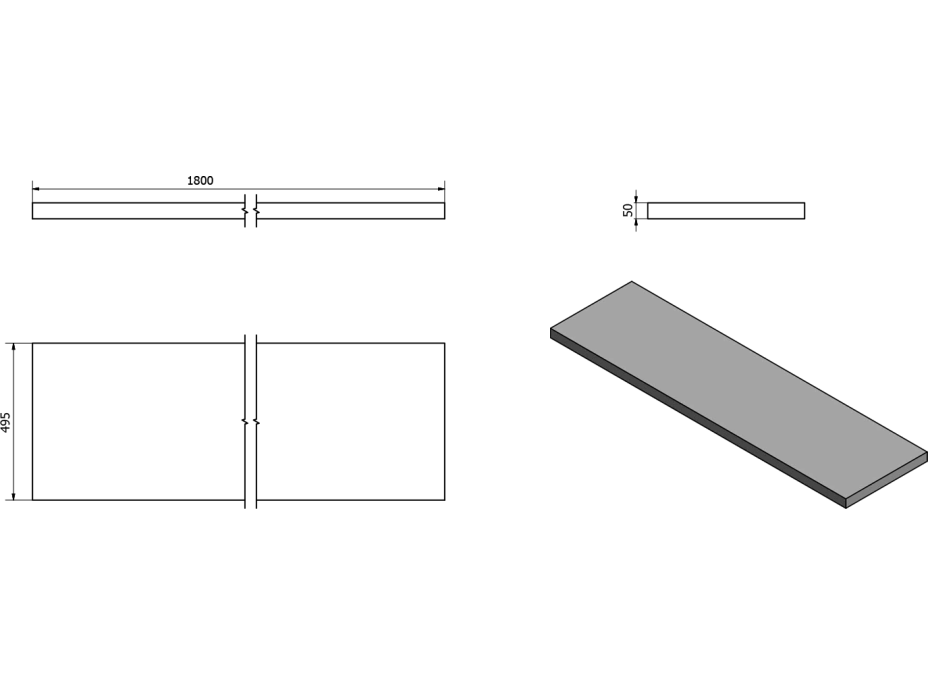 Sapho AVICE deska 180x50cm, cement AV187