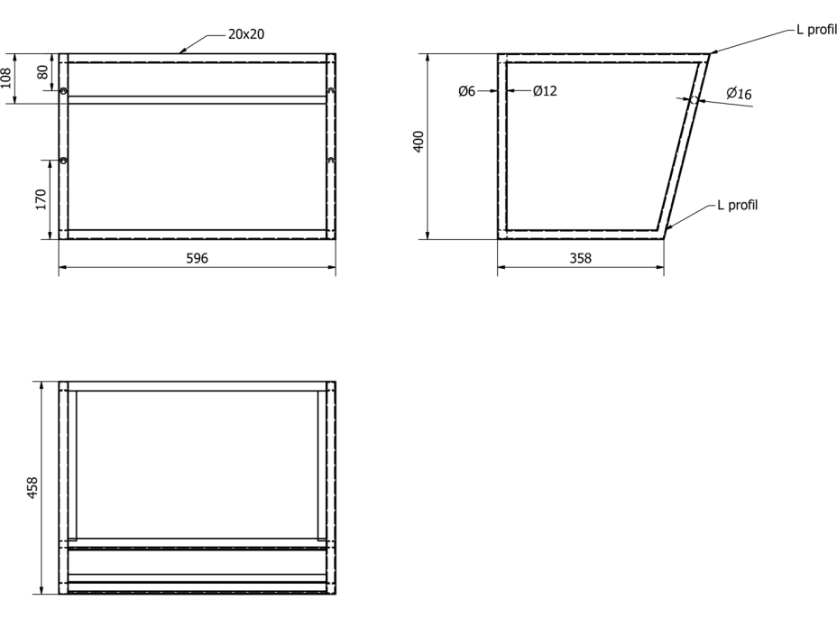 Sapho SKA konzole s policí 600x400x460mm, černá mat SKA101