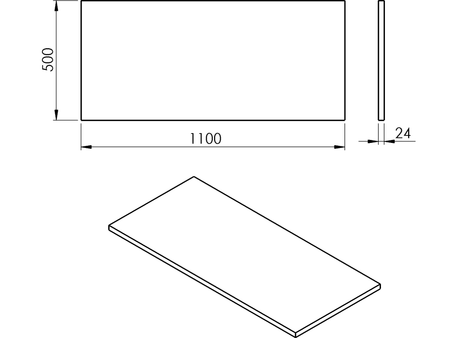 Sapho PLATO deska Rockstone 1100x24x500mm, bílá mat PL110-0101