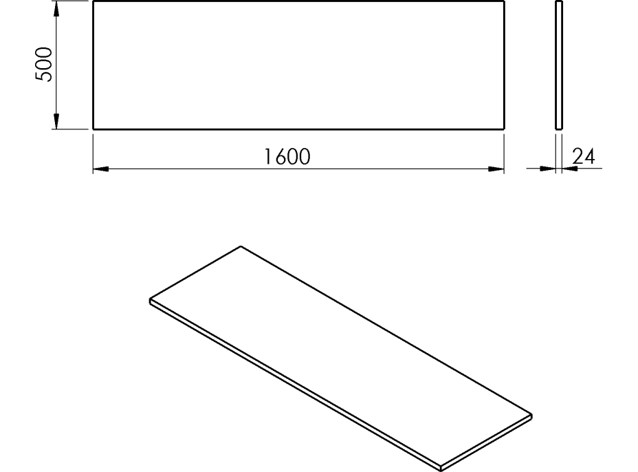 Sapho PLATO deska Rockstone 1600x24x500mm, bílá mat PL160-0101