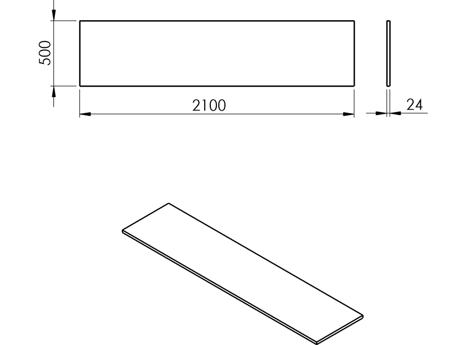 Sapho PLATO deska Rockstone 2100x24x500mm, bílá mat PL210-0101