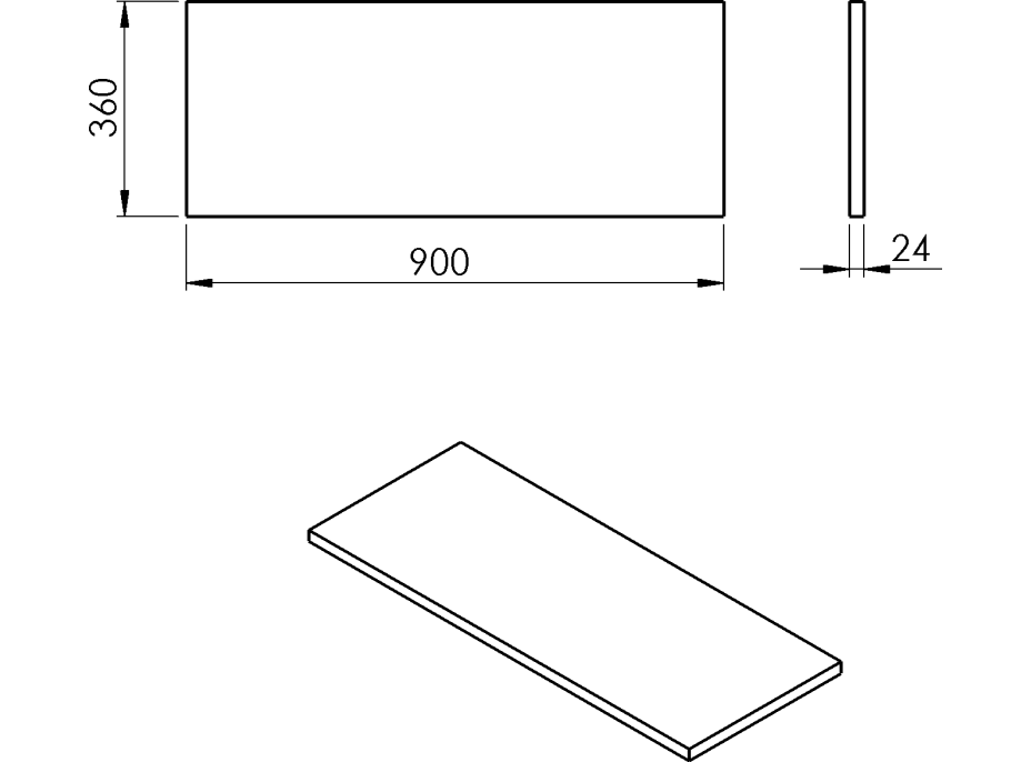 Sapho PLATO deska Rockstone 900x24x360mm, bílá mat PL096-0101