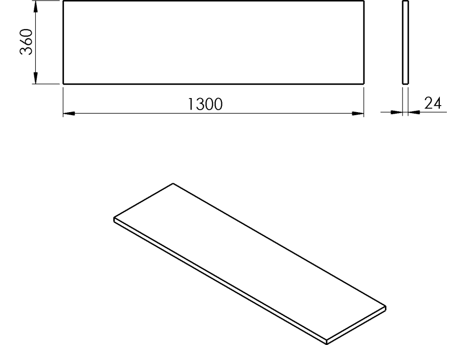 Sapho PLATO deska Rockstone 1300x24x360mm, bílá mat PL136-0101