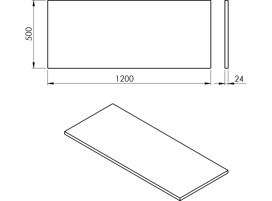 Sapho PLATO deska Rockstone 1200x24x500mm, bílá mat PL120-0101