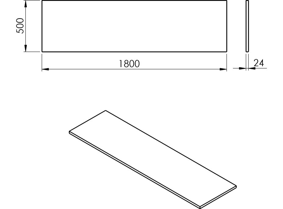 Sapho PLATO deska Rockstone 1800x24x500mm, bílá mat PL180-0101