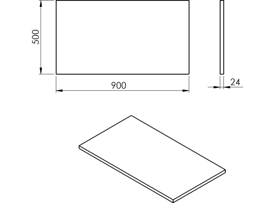 Sapho PLATO deska Rockstone 900x24x500mm, bílá mat PL090-0101