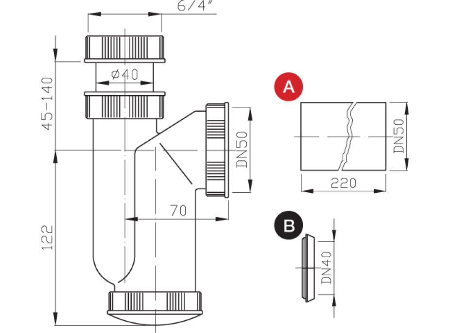 Bruckner Dřezový sifon 6/4", DN50, bílá 155.115.0