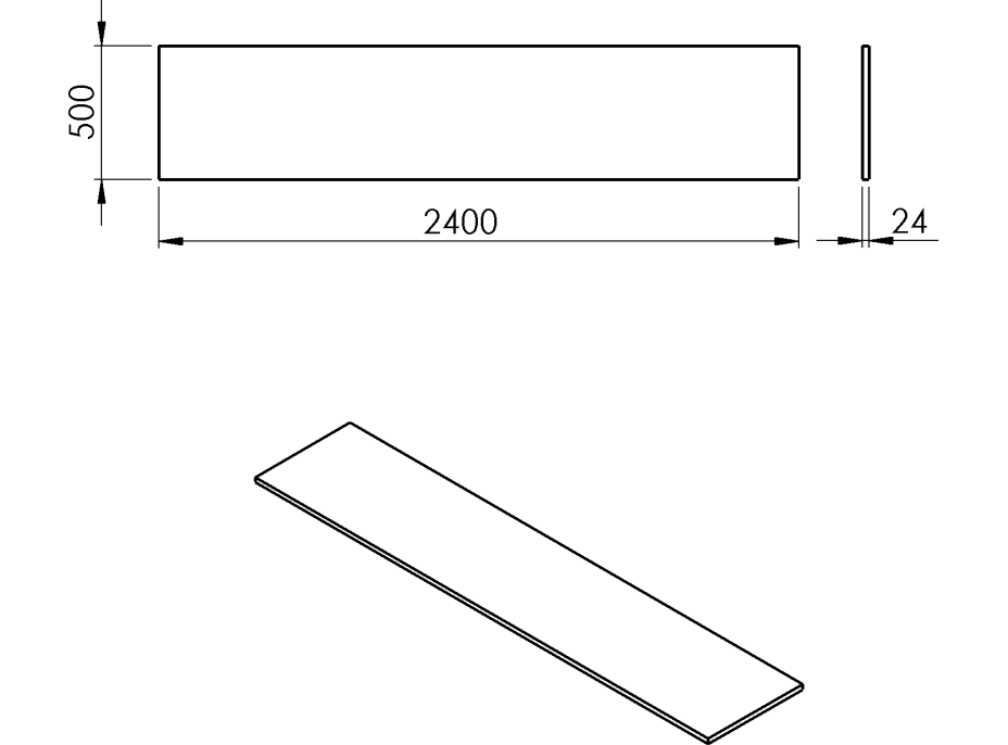 Sapho PLATO deska Rockstone 2400x24x500mm, bílá mat PL240-0101