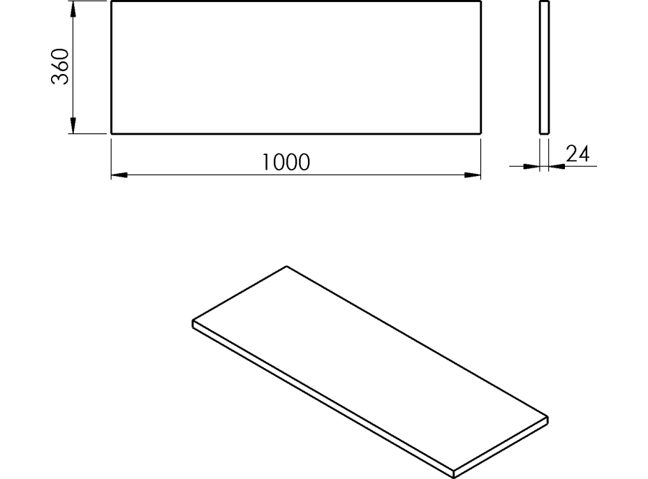 Sapho PLATO deska Rockstone 1000x24x360mm, bílá mat PL106-0101