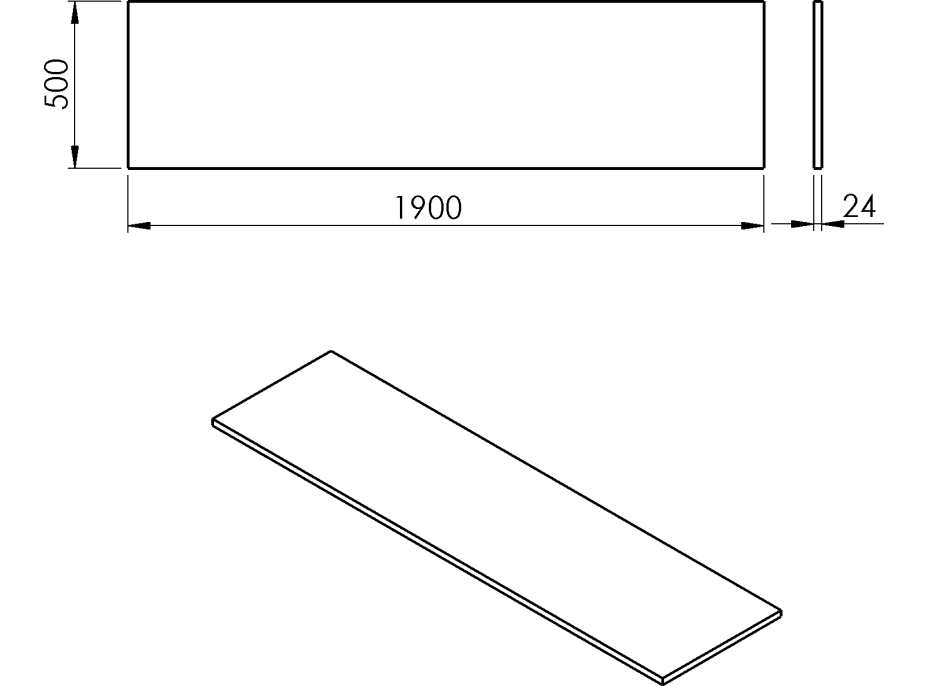 Sapho PLATO deska Rockstone 1900x24x500mm, bílá mat PL190-0101