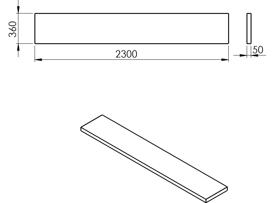 Sapho AVICE deska 230x36cm, cement AV2367