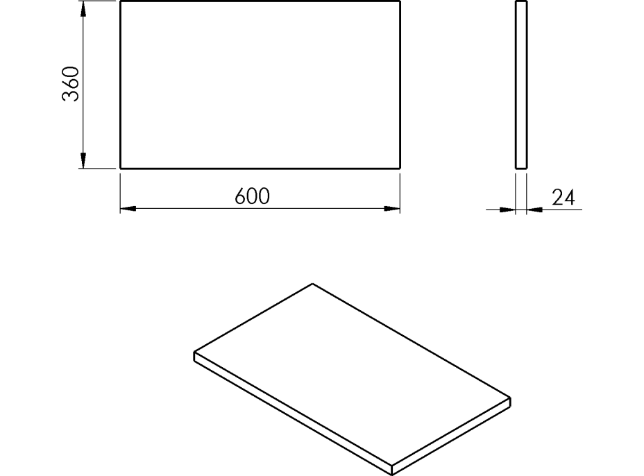 Sapho PLATO deska Rockstone 600x24x360mm, bílá mat PL066-0101