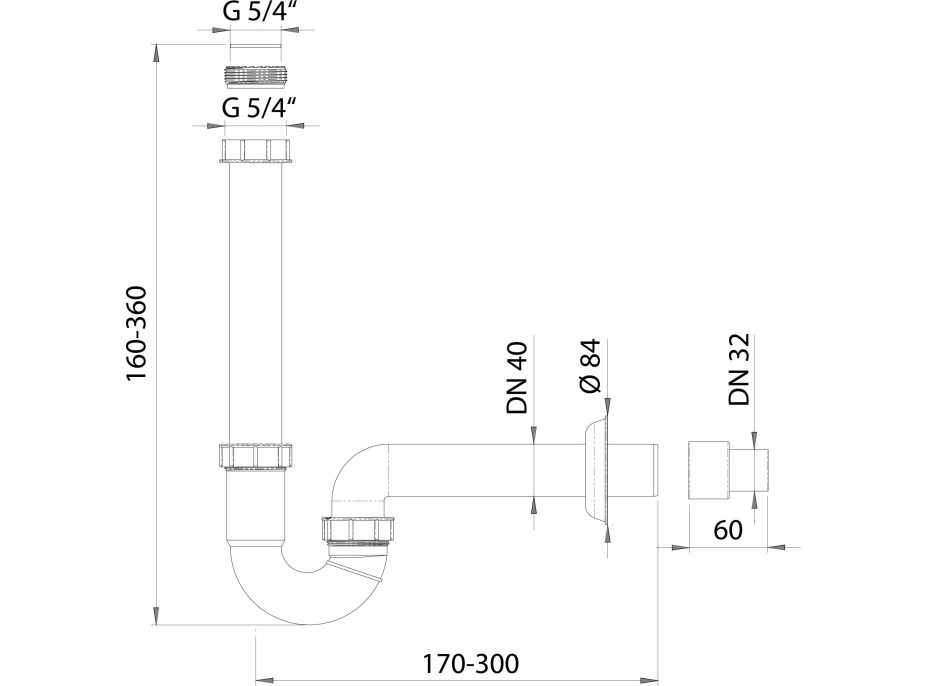 Bruckner Umyvadlový U sifon 5/4", DN40, bílá 151.106.0