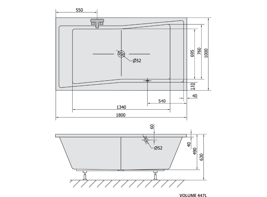 Polysan QUEST obdélníková vana 180x100x49cm, bílá mat 78511.11