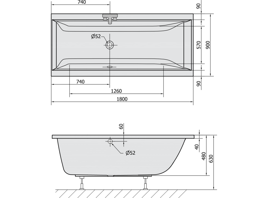 Polysan CLEO obdélníková vana 180x90x48cm, bílá mat 13111.11