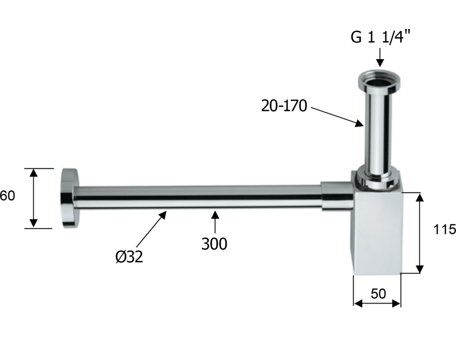 Sapho Umyvadlový sifon 5/4", odpad 32mm, hranatý, zlato mat SI419