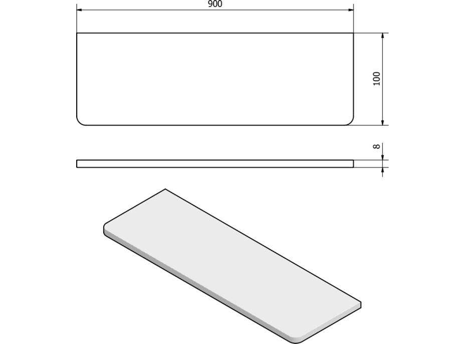 Sapho Police 900x100x8mm, čiré sklo 23485