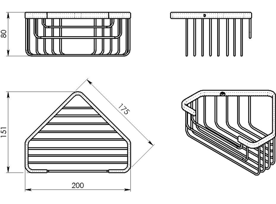 Gedy SMART rohová police do sprchy, 200x80x151mm, bronz 2483-44