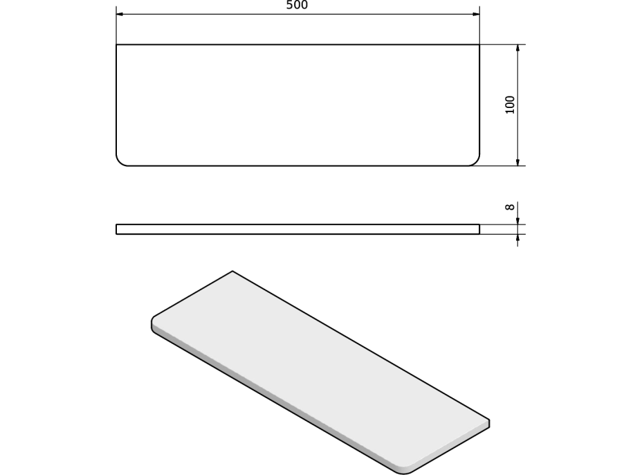 Sapho Police 500x100x8mm, čiré sklo 23481