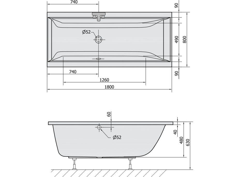 Polysan CLEO obdélníková vana 180x80x48cm, ivory 95611.40