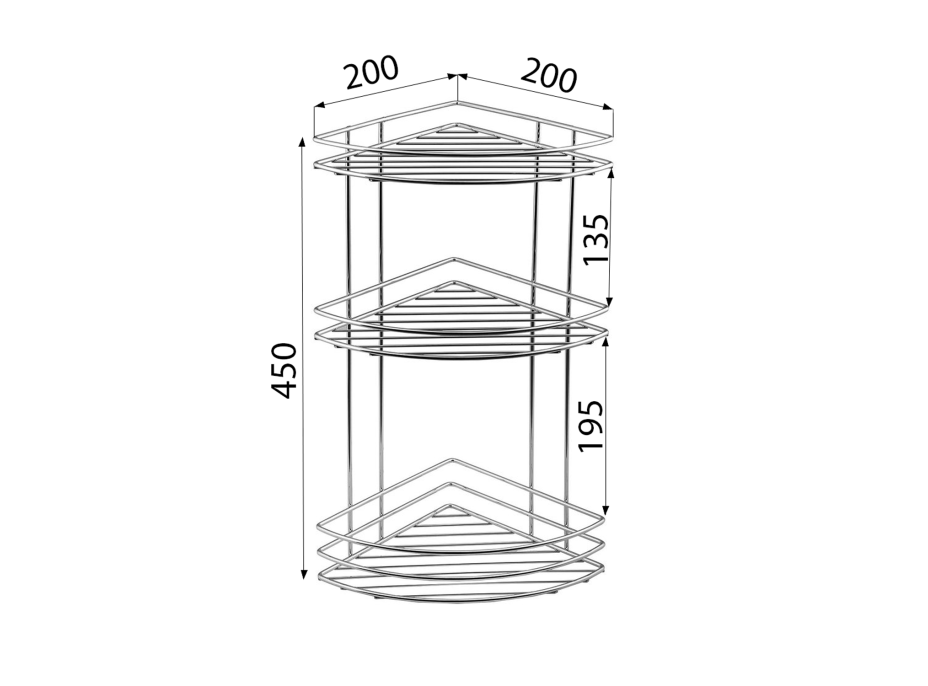 Aqualine CHROM LINE drátěná police rohová trojitá, chrom 37015