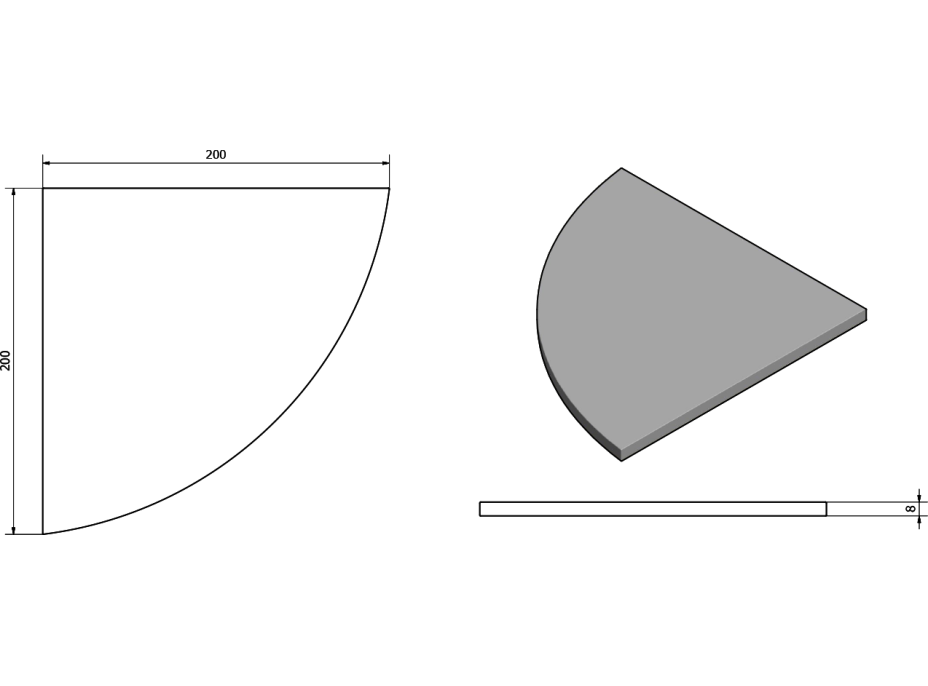 Sapho Police rohová, čtvrtkruhová 200x200x8mm, mléčné sklo 22487