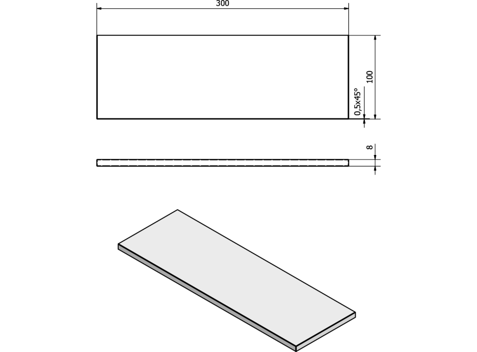 Sapho Police 300x100x8mm, mléčné sklo 22479