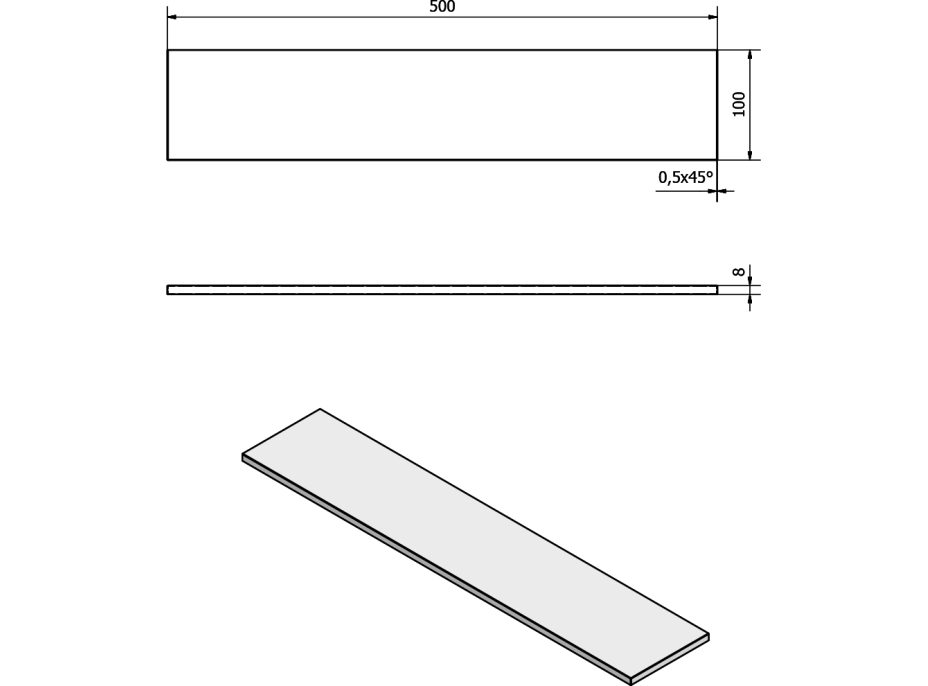 Sapho Police 500x100x8mm, mléčné sklo 22481