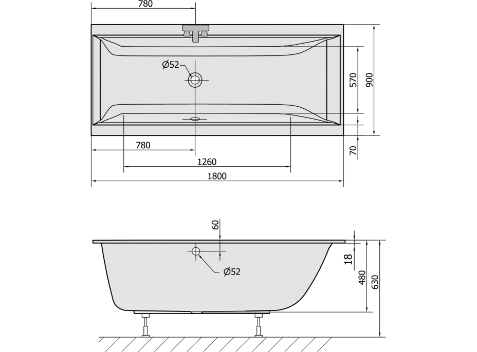 Polysan CLEO SLIM obdélníková vana 180x90x48cm, bílá 13111S