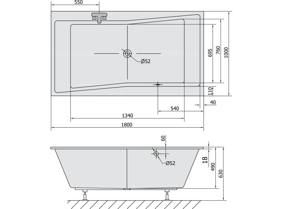 Polysan QUEST SLIM obdélníková vana 180x100x49cm, bílá 78511S