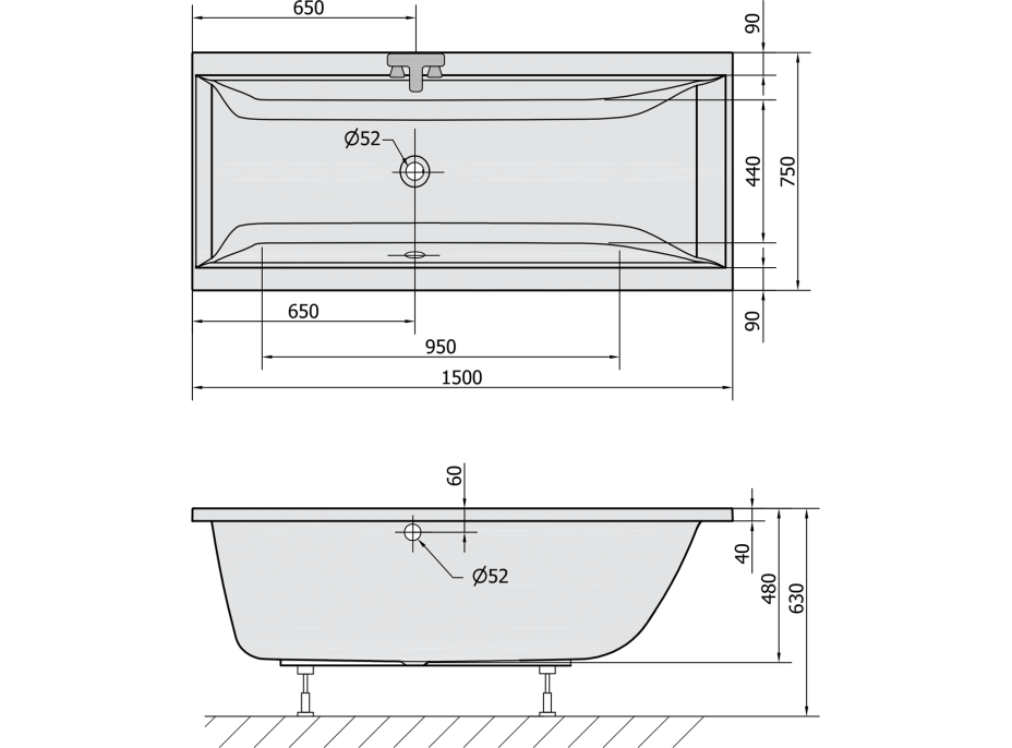 Polysan CLEO obdélníková vana 150x75x48cm, bílá mat 27611.11