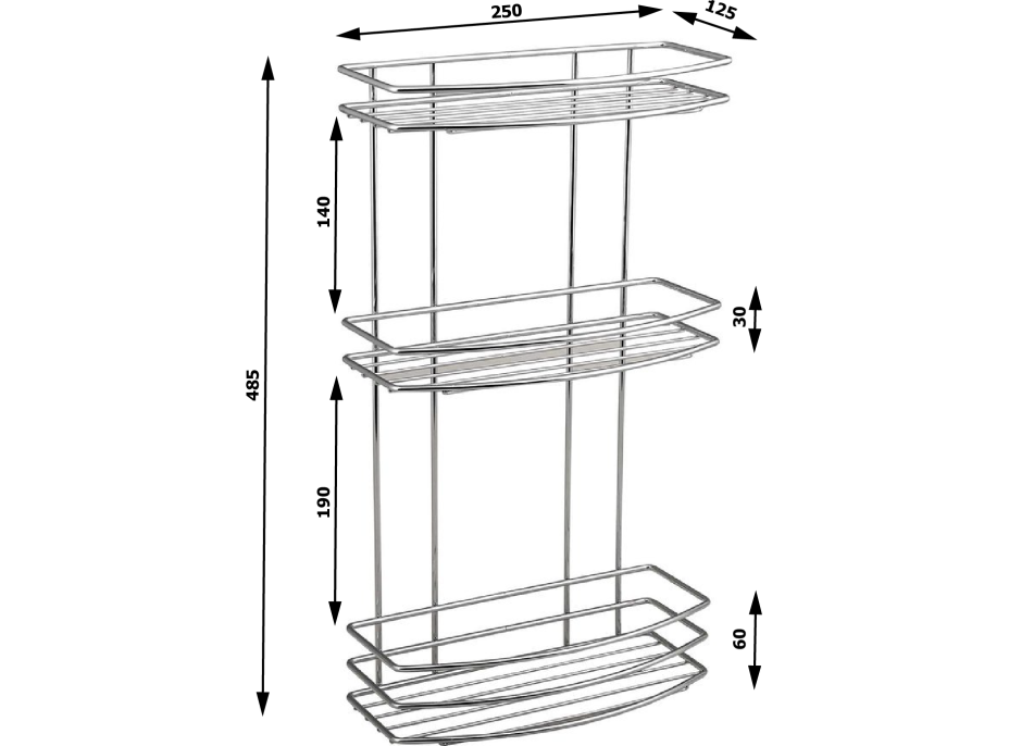 Aqualine CHROM LINE drátěná police trojitá, chrom 37045